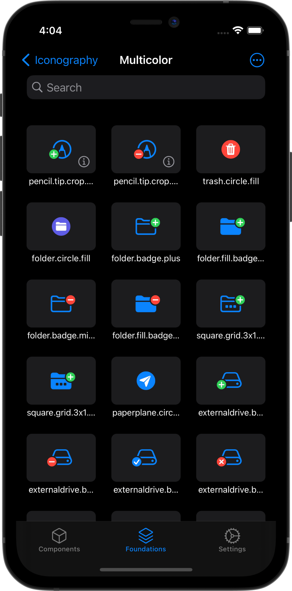 Iconography grid view